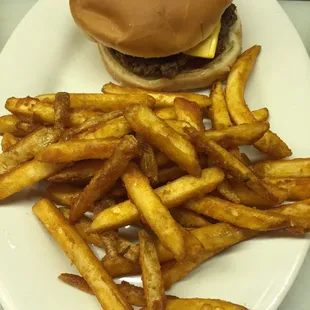 Cheese burger and spicy fries
