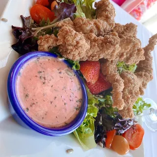Pretzel crusted fried chicken salad