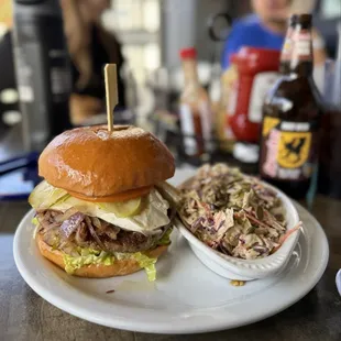 Impossible Burgerwith brie cheese and cole slaw!
