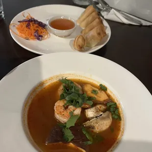 Vegetarian Spring Rolls and soup