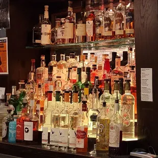 a bar filled with liquor bottles