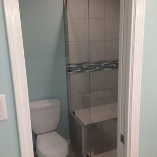 a shower and toilet
