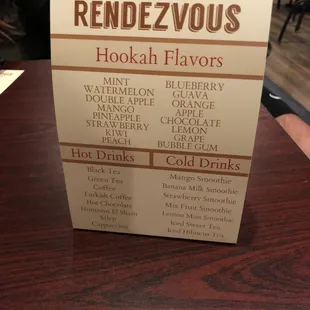 the menu for the restaurant