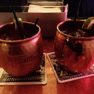 Moscow Mules (in real copper cups)