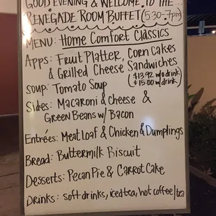 Example of their buffet menu