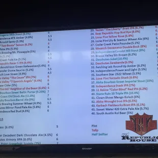 Beer menu