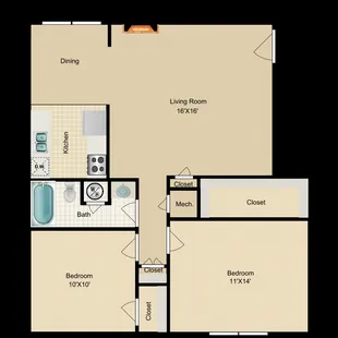 2 Bedroom 1 Bath 985 Sq Ft