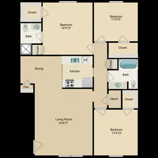 3 Bedroom 2 Bath 1185 Sq Ft