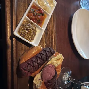 Wagyu Hot Dog with toppings