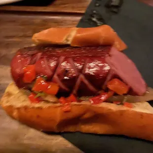 1/2 Wagyu hotdog. We shared. Delicious.