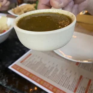 The salsa that was brought with our stale chips. This was meant to serve 5 people.