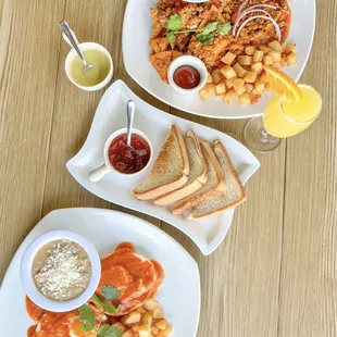 two plates of food on a table