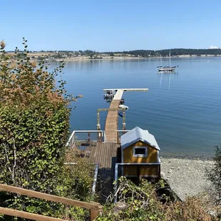 a view of a dock on a lake