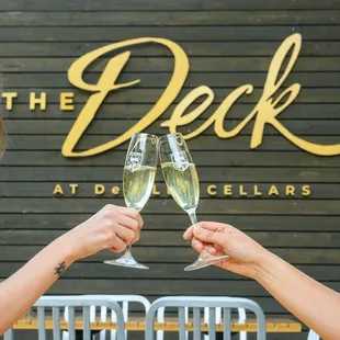 Sparkling rosé on The Deck at DeLille Cellars