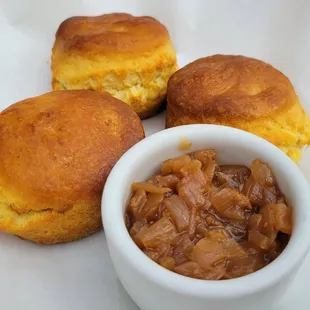 Cheddar biscuits with onion jam