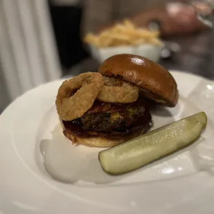 a burger and a pickle