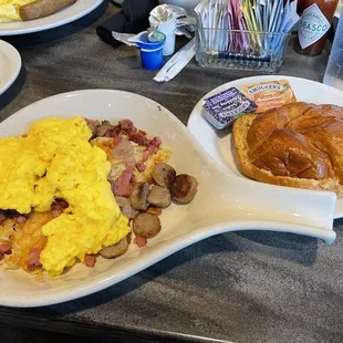 Breakfast Skillet with hash browns and Croissant substitute