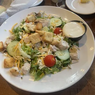 Dinner salad with chicken.