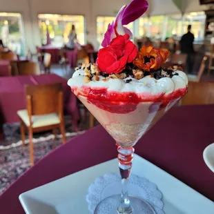 a dessert in a martini glass