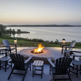 This fire pit is located to the left of the Restaurant's outdoor patio.