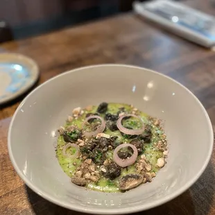 a bowl of food on a table