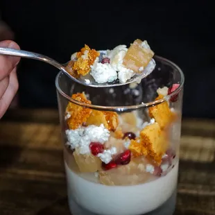 Blue cheese pana cotta, pears and honeycomb candy GLUTEN FREE