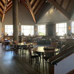 Restaurant interior, love all the wood finishes and the vaulted ceiling.
