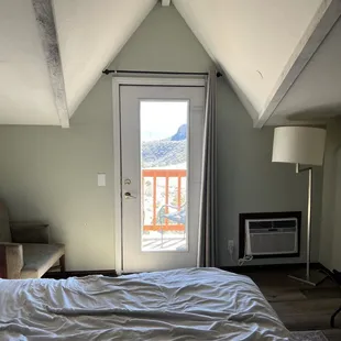 Strange room for the tall ones.  Great balcony