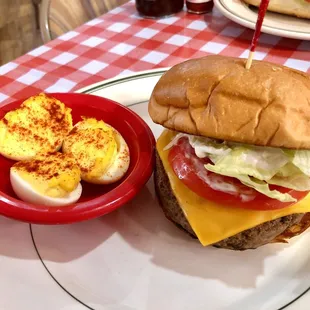 Great burger! Deviled eggs were perfect.