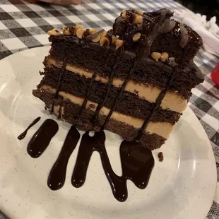 Peanut butter, chocolate explosion, mile high cake