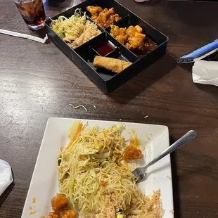 Singapore noodles, fried rice, orange chicken, general tso chicken