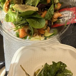 Poke bowl with mixed greens and avocado.