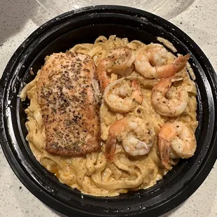 Cajun Salmon with Garlic Shrimp Alfredo