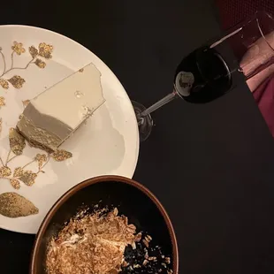 Coffee semifreddo and panna cotta cheesecake, paired with a port wine