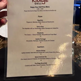 Happy Hour Menu