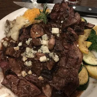 Rib Eye with Wild Mushrooms and Gorgonzola