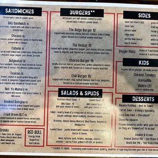 Back of their menu