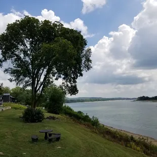 picnic table overlooking the lake