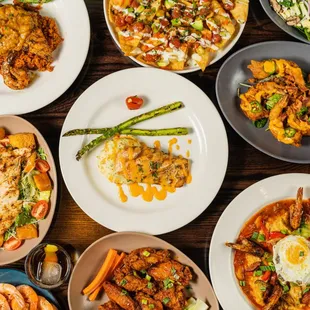 a variety of plates of food