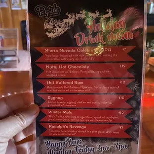 Holiday drink menu