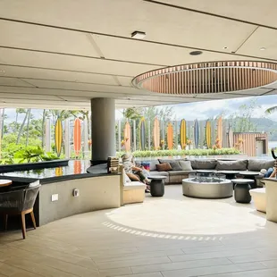 Cool seating area with views of the beach.