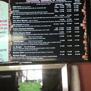 the menu and prices