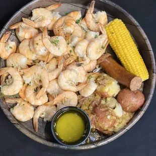 Peel 'Em and Eat 'Em Shrimp with Andouille Sausage, Corn on the Cob and Roasted Red Potatoes