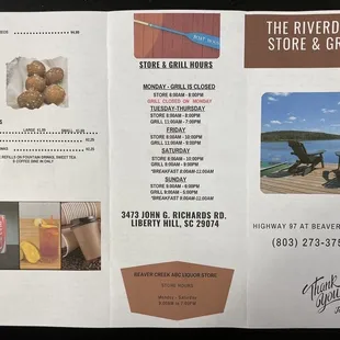 Menu - Desserts and Store Hours
