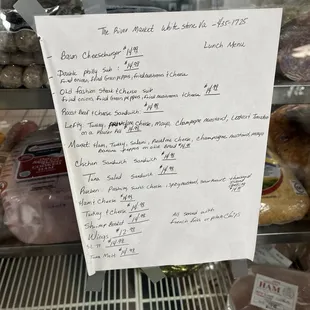 a list of items for sale