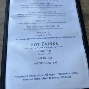 Dessert menu