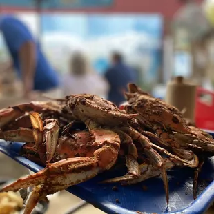 a plate of crabs on a table