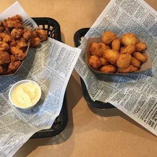 Alligator bites and corn fritters. Delicious