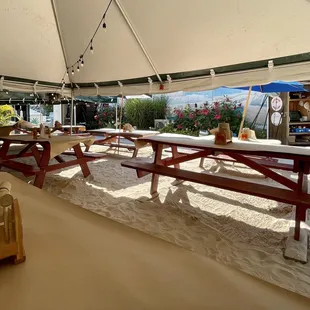 Outdoor tent and tables.