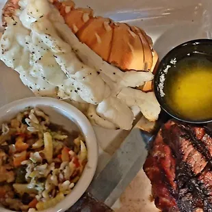 Riverside 68 - 8 oz filet mignon and 6 oz lobster tail with drawn butter; with vegetable orzo.